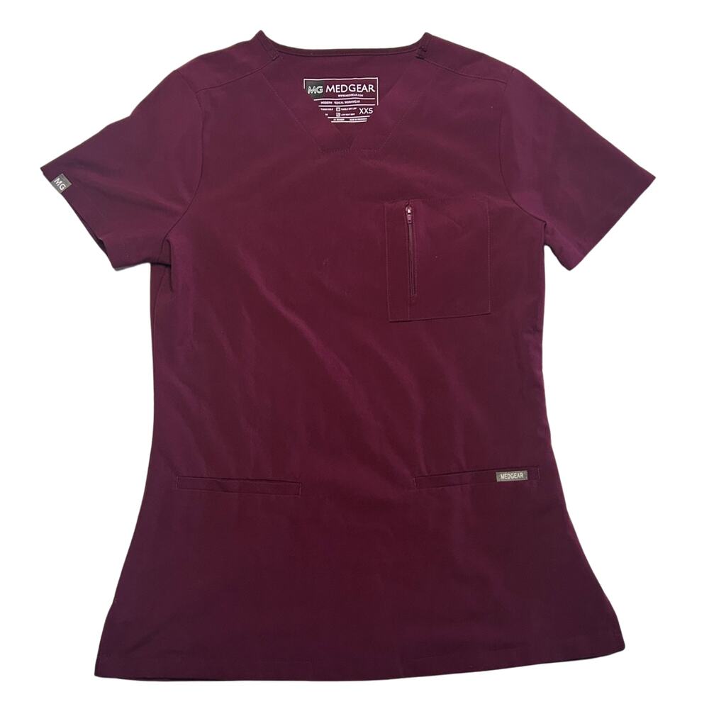 MG Medgear Fleur XXS Burgundy V-Neck Scrub Top Nurse Medical Uniform
